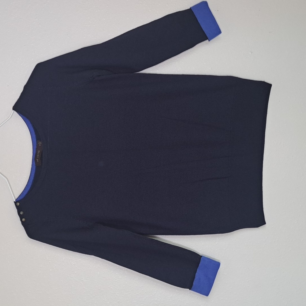 The Limited Women's Navy Blue Wool Blend Round Neck Long Sleeve Sweater Medium